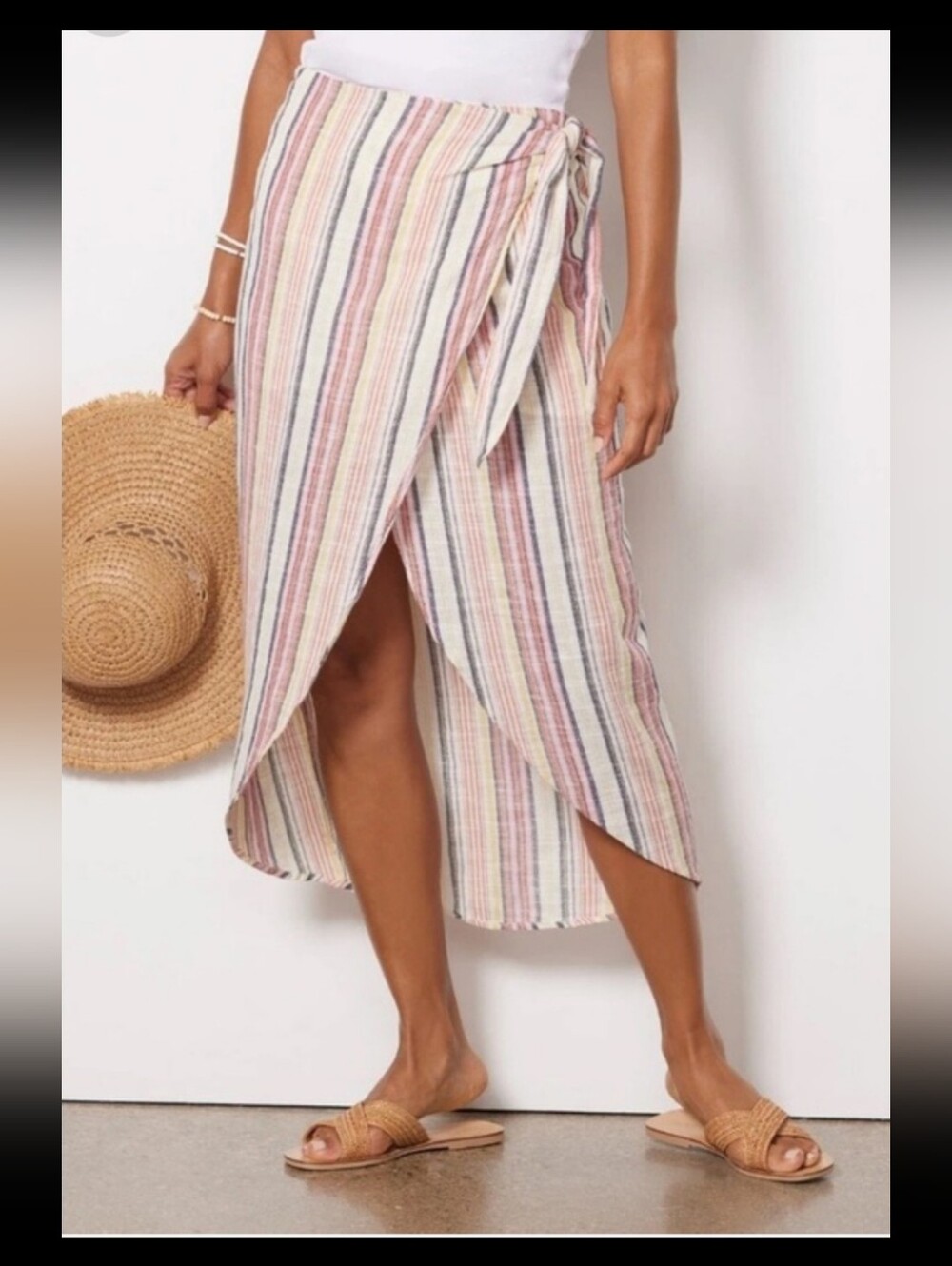 Free People Evereve Aubrey Striped Side Tie Wrap Midi Skirt Sz 0